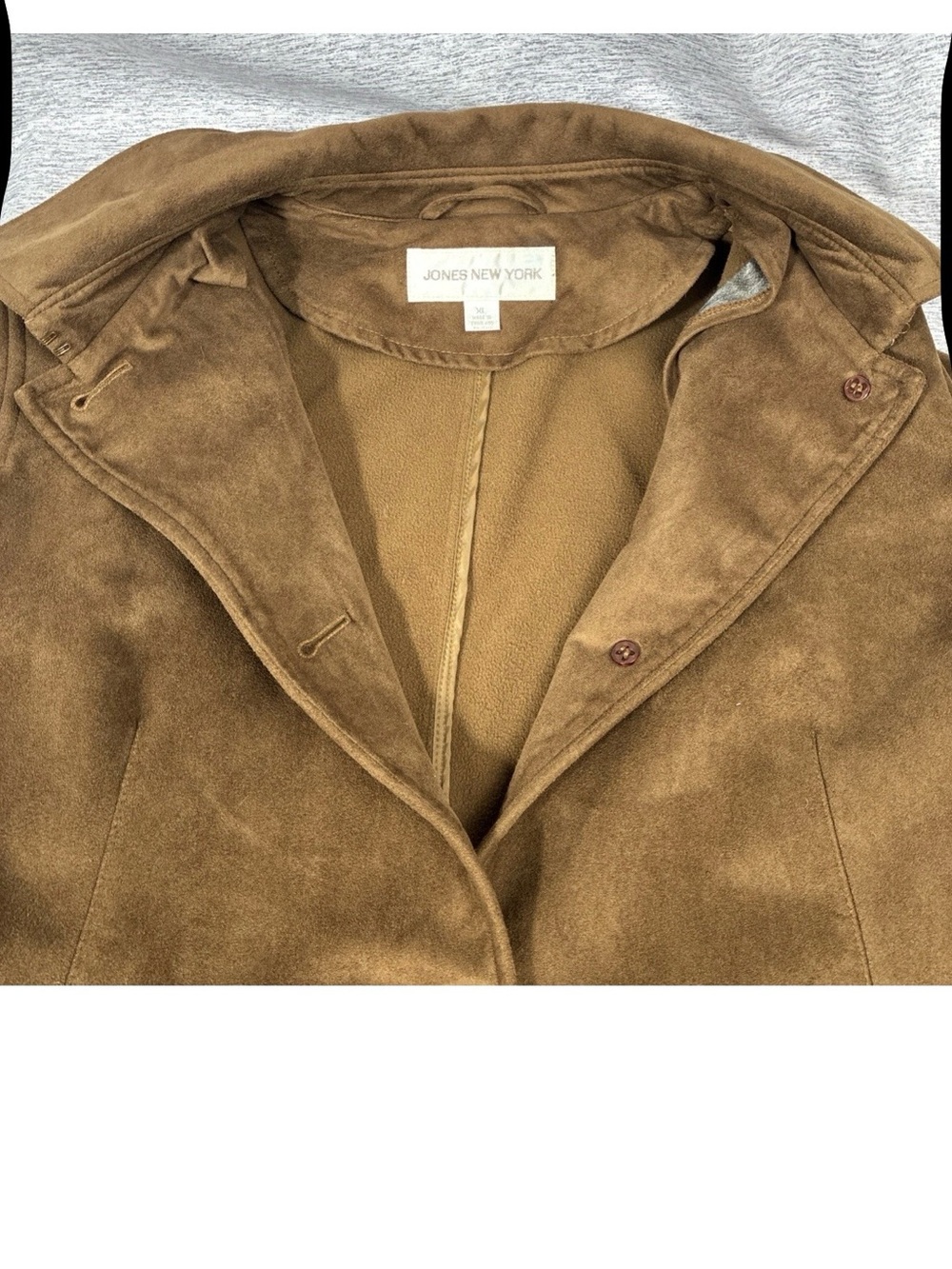 Jones NY Brown Trench Women XL Rich Earthy Brown Vegan Faux Suede Strong Femme - Picture 9 of 15
